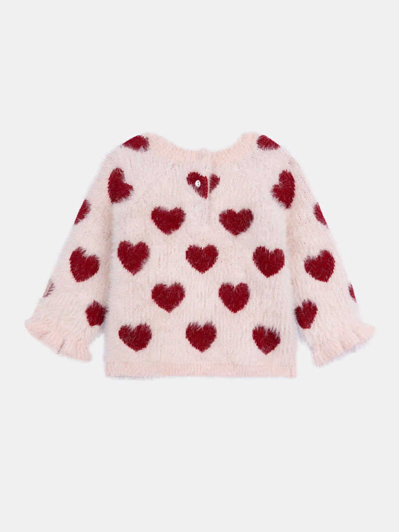 Suéter rosa tiza con patrón de corazones para niña bebé