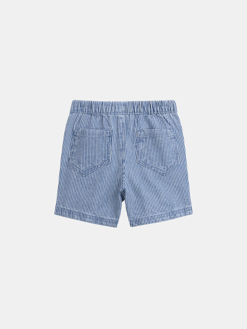 Bermuda de denim rayado "Play" azul y ecru para bebé niño