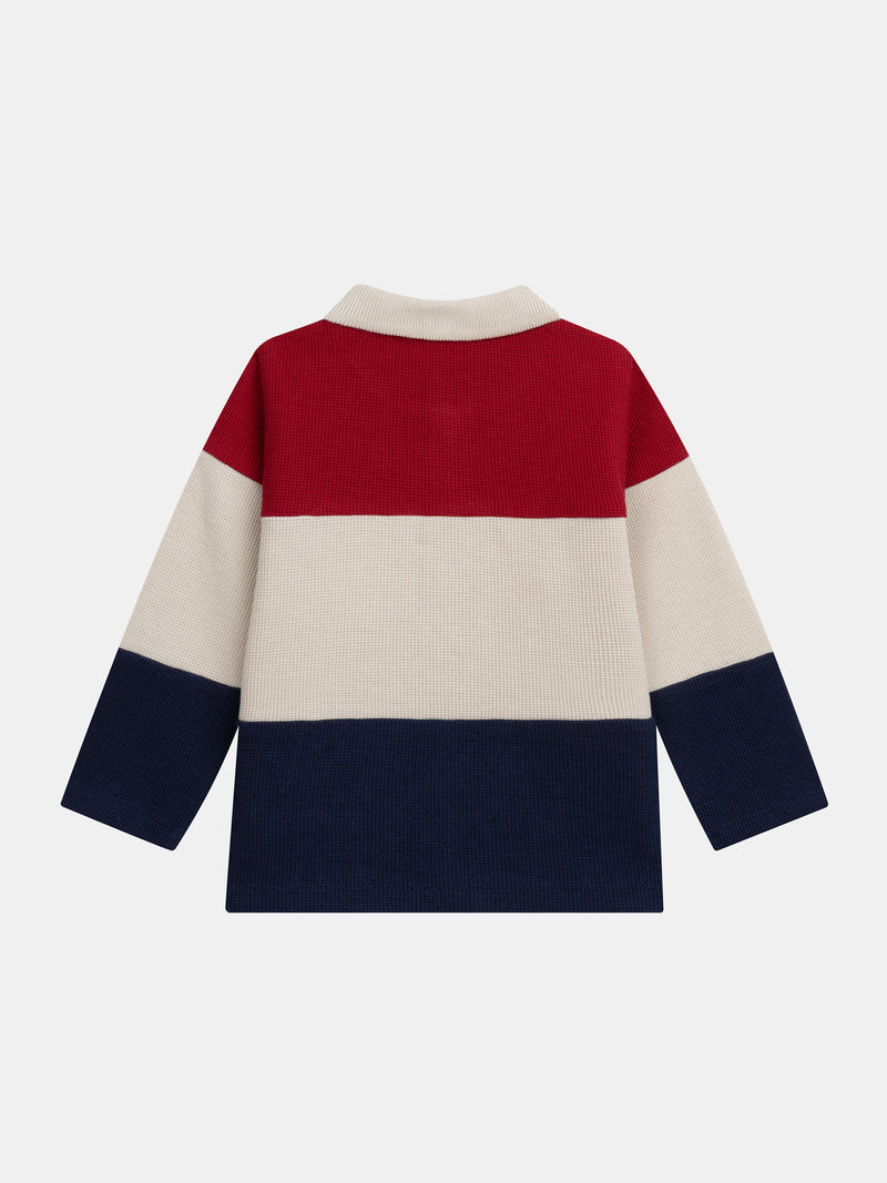 Polo à manches longues tricolore avec badge renard pour garçon