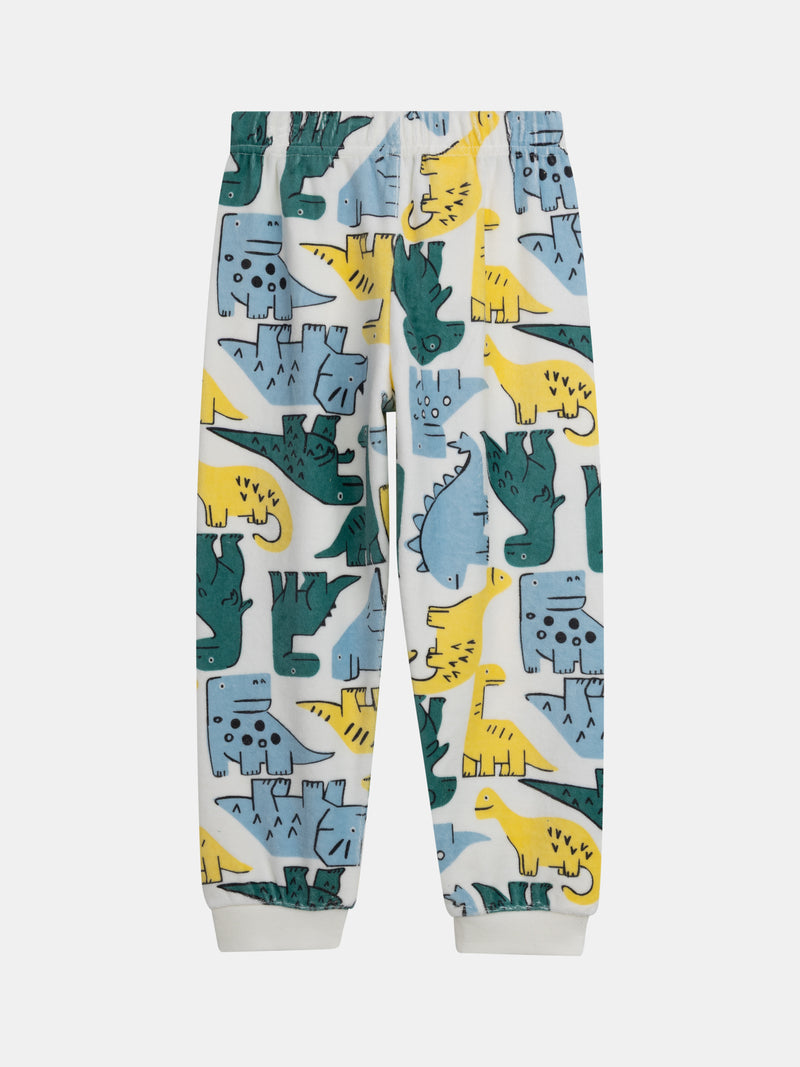 Pyjama 2 pièces en velours imprimé intégral dinosaures colorés pour enfant garçon