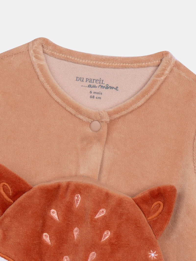 Mameluco de Terciopelo Caramelo con Estampado de Zorro para Niña