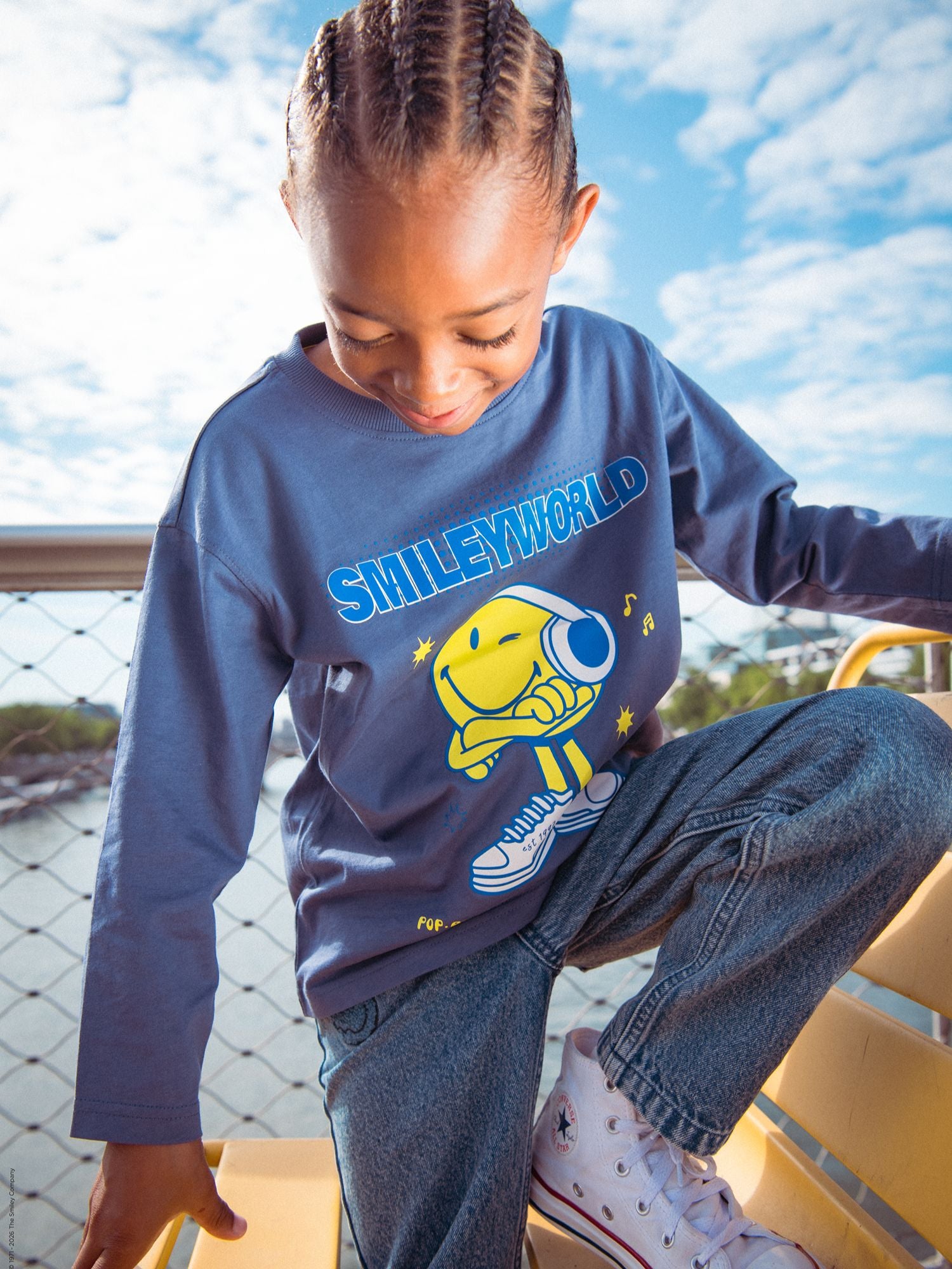 Camiseta de manga larga azul con estampado SMILEYWORLD para niños