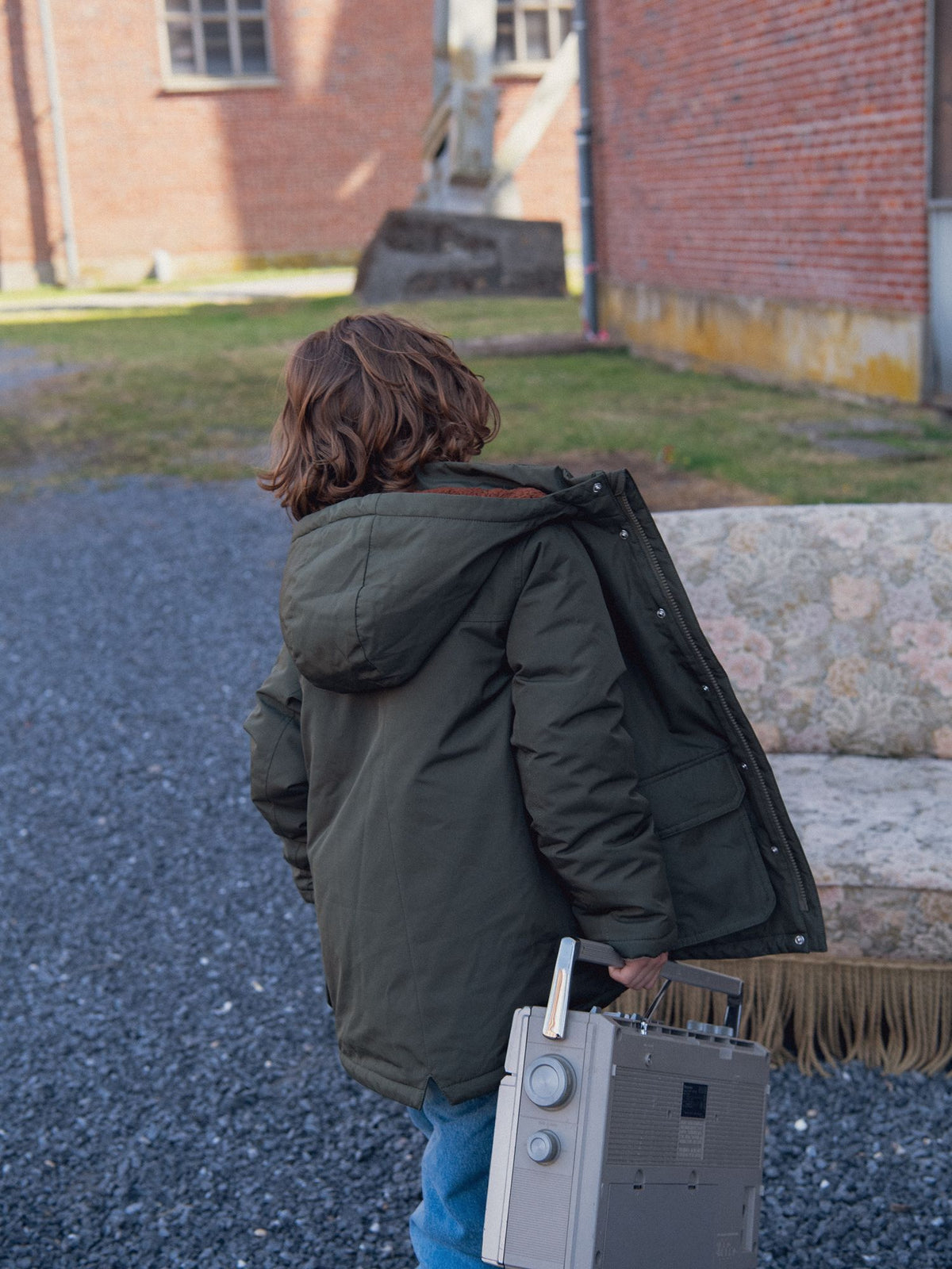 Parka verte doublée sherpa pour garçon