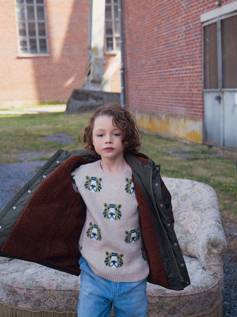 Parka verte doublée sherpa pour garçon