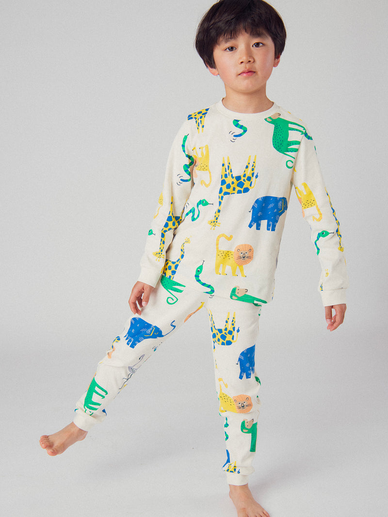 Pijama de 2 piezas color champán con estampado de animales de la jungla para niños