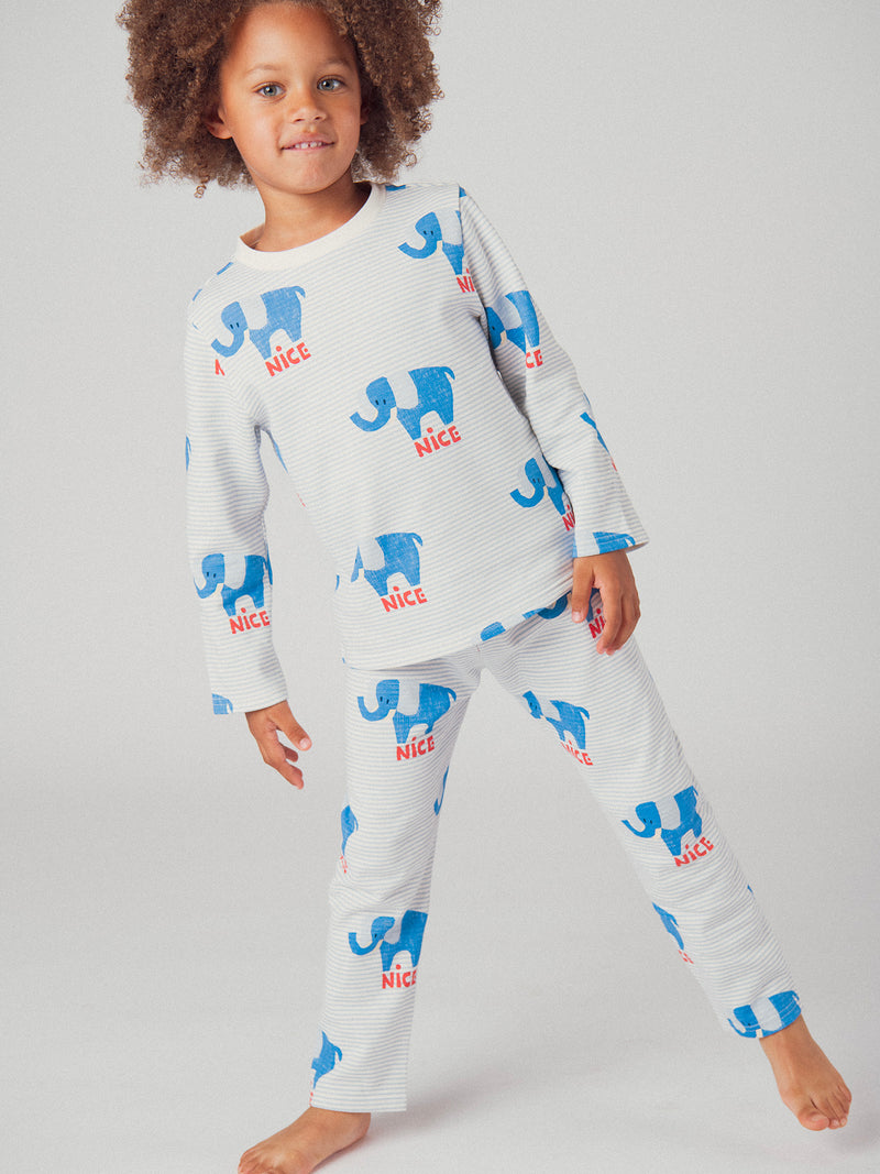 Pijama de 2 piezas a rayas y elefantes "NICE" para bebé niño