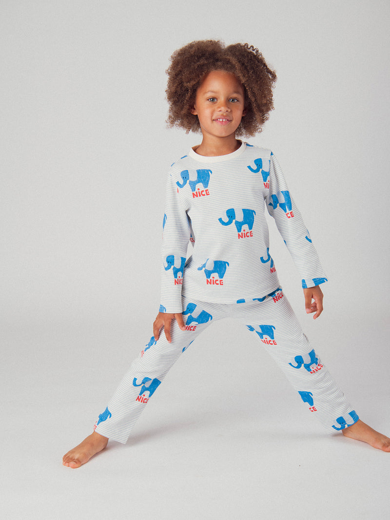 Pijama de 2 piezas a rayas y elefantes "NICE" para bebé niño