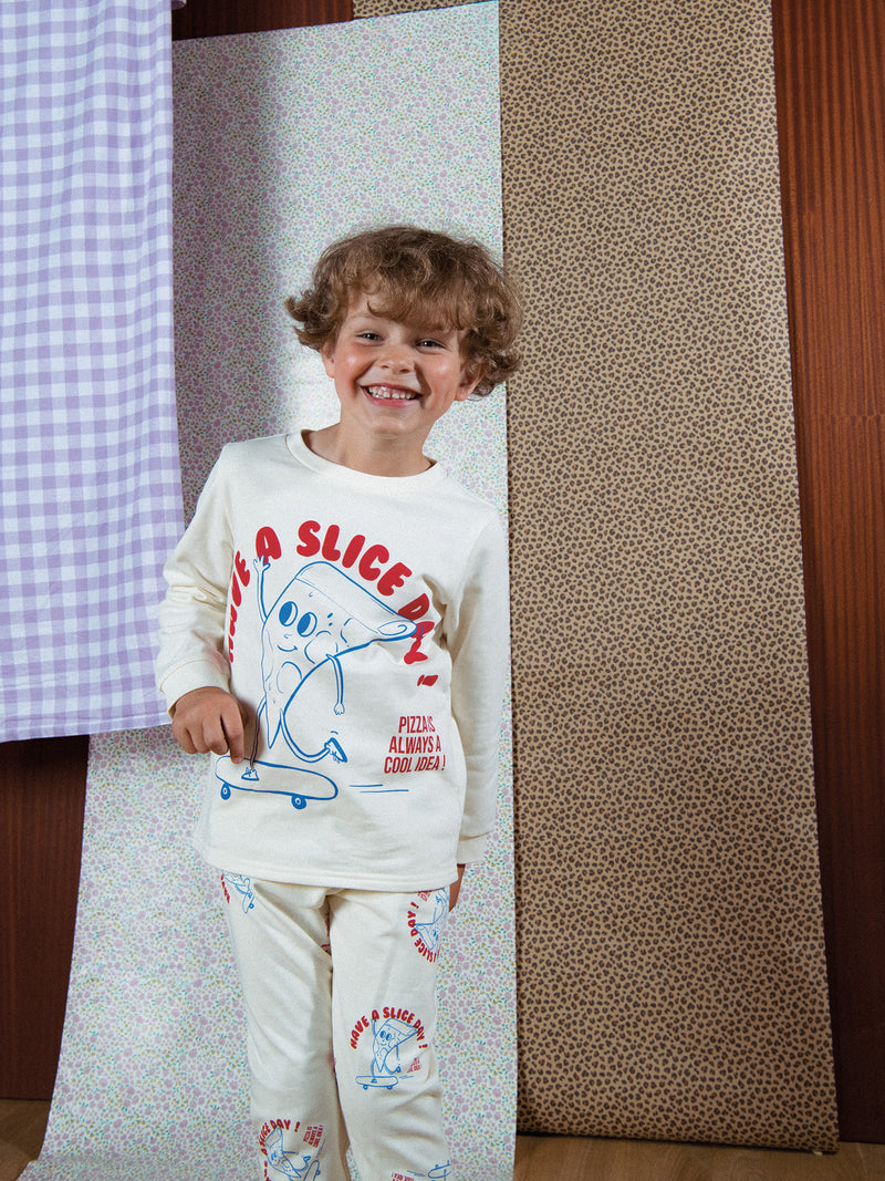 Conjunto de Pijama 2 Piezas de Franela Impresa "Have a Slice Day!" para Niño