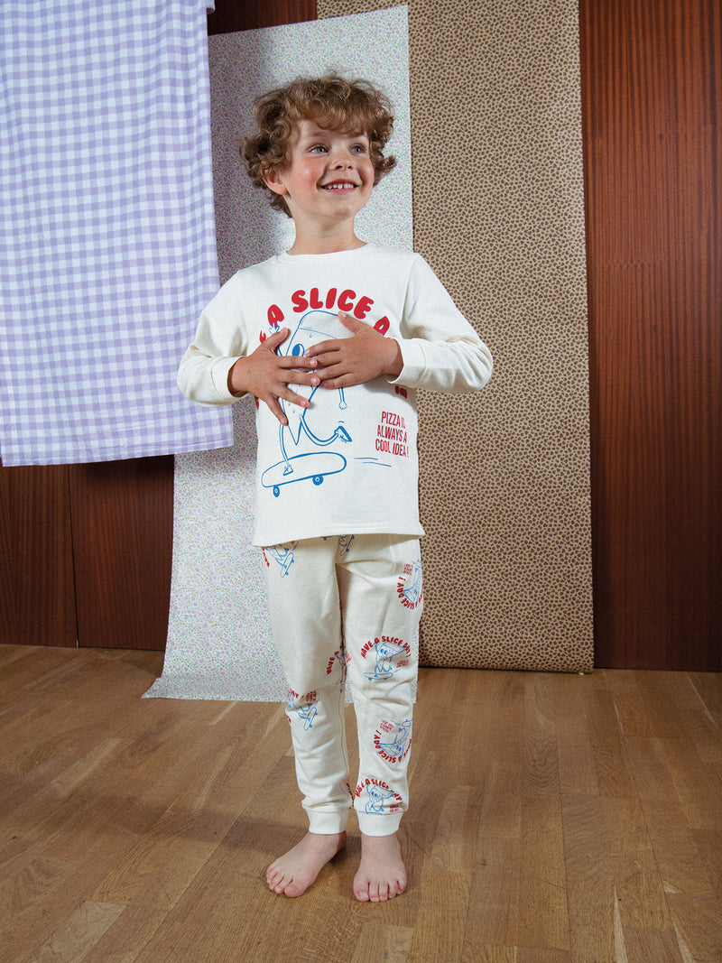 Conjunto de Pijama 2 Piezas de Franela Impresa "Have a Slice Day!" para Niño