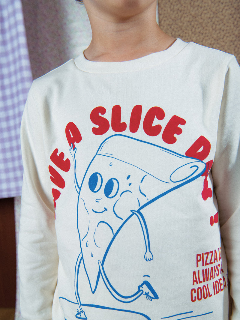 Conjunto de Pijama 2 Piezas de Franela Impresa "Have a Slice Day!" para Niño