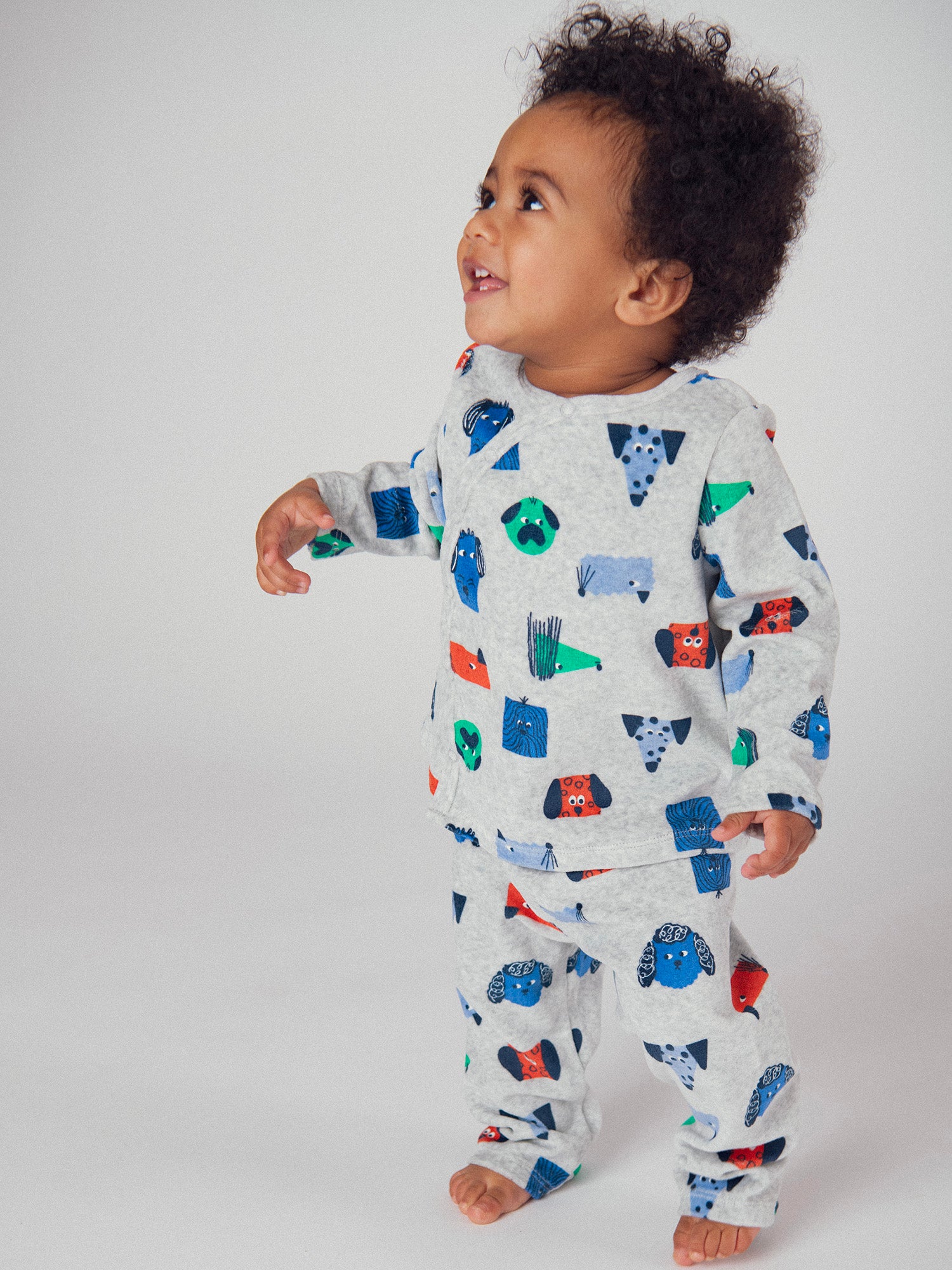 Pyjama 2 pièces gris chine à imprimé chiens pour bébé garçon
