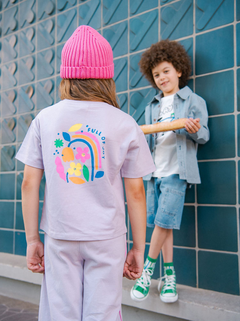 T-shirt violet à animation florale pour fille