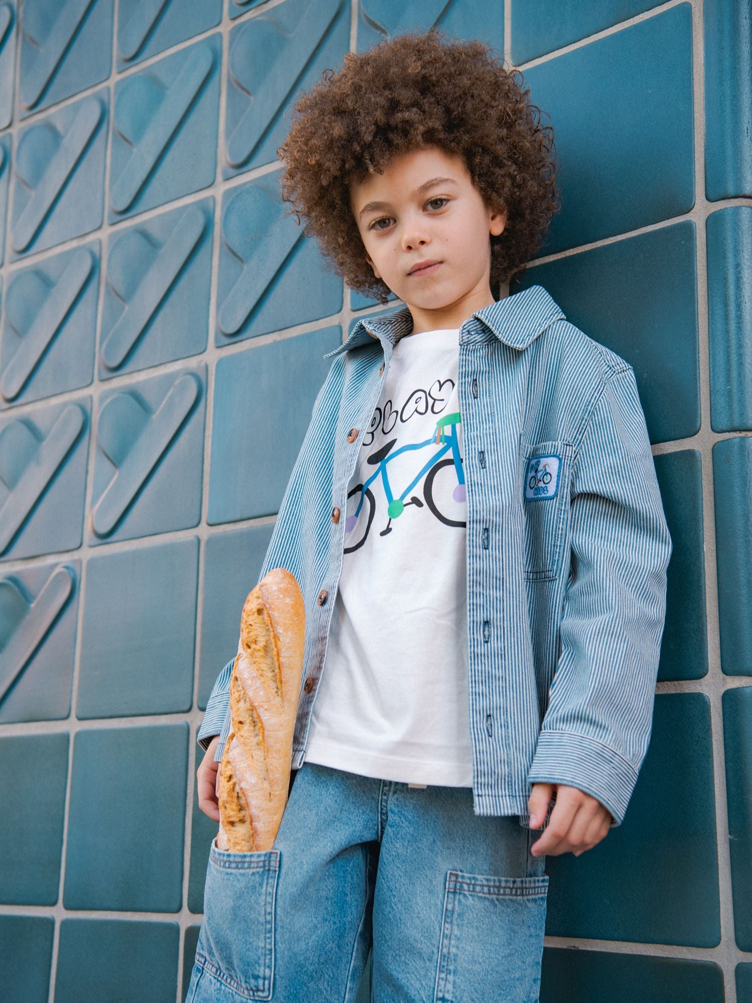 Camisa de Denim a Rayas Azules y Blancas para Niño