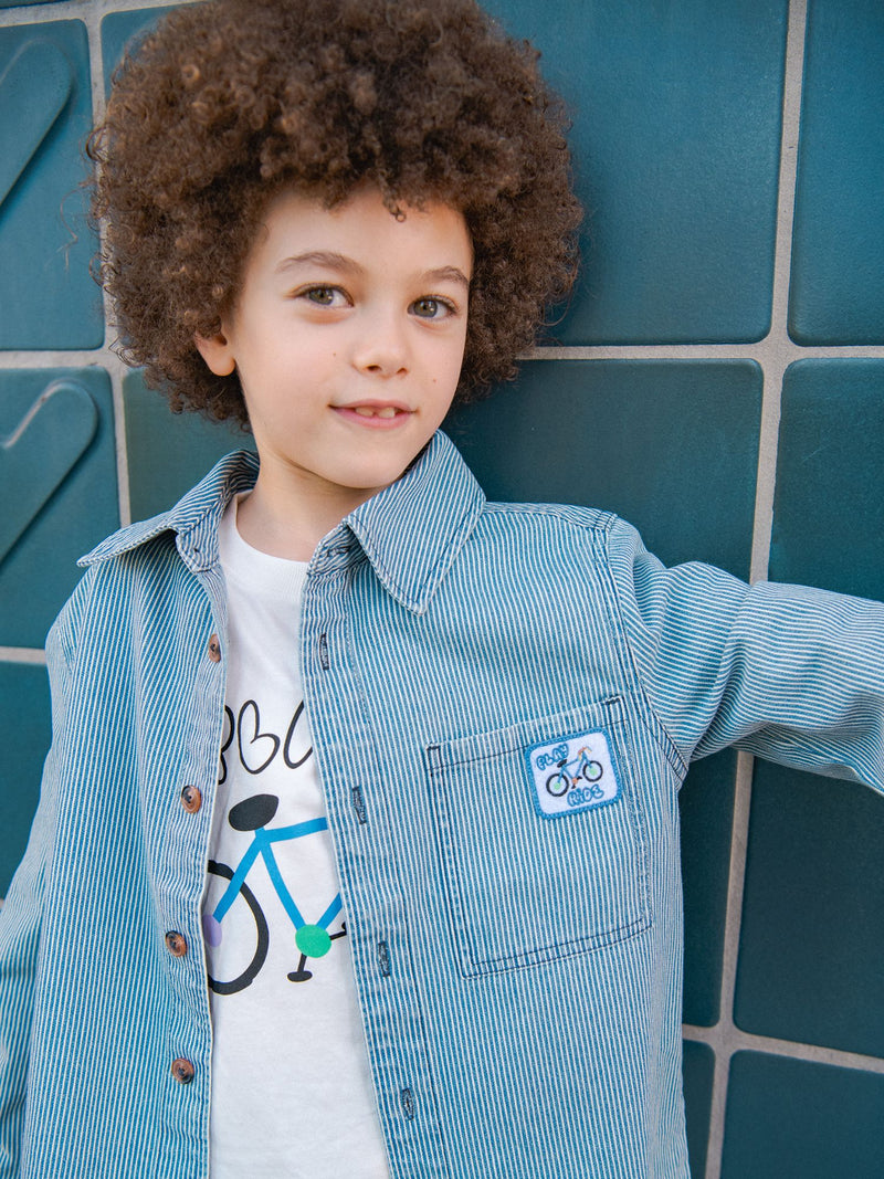 Camisa de Denim a Rayas Azules y Blancas para Niño