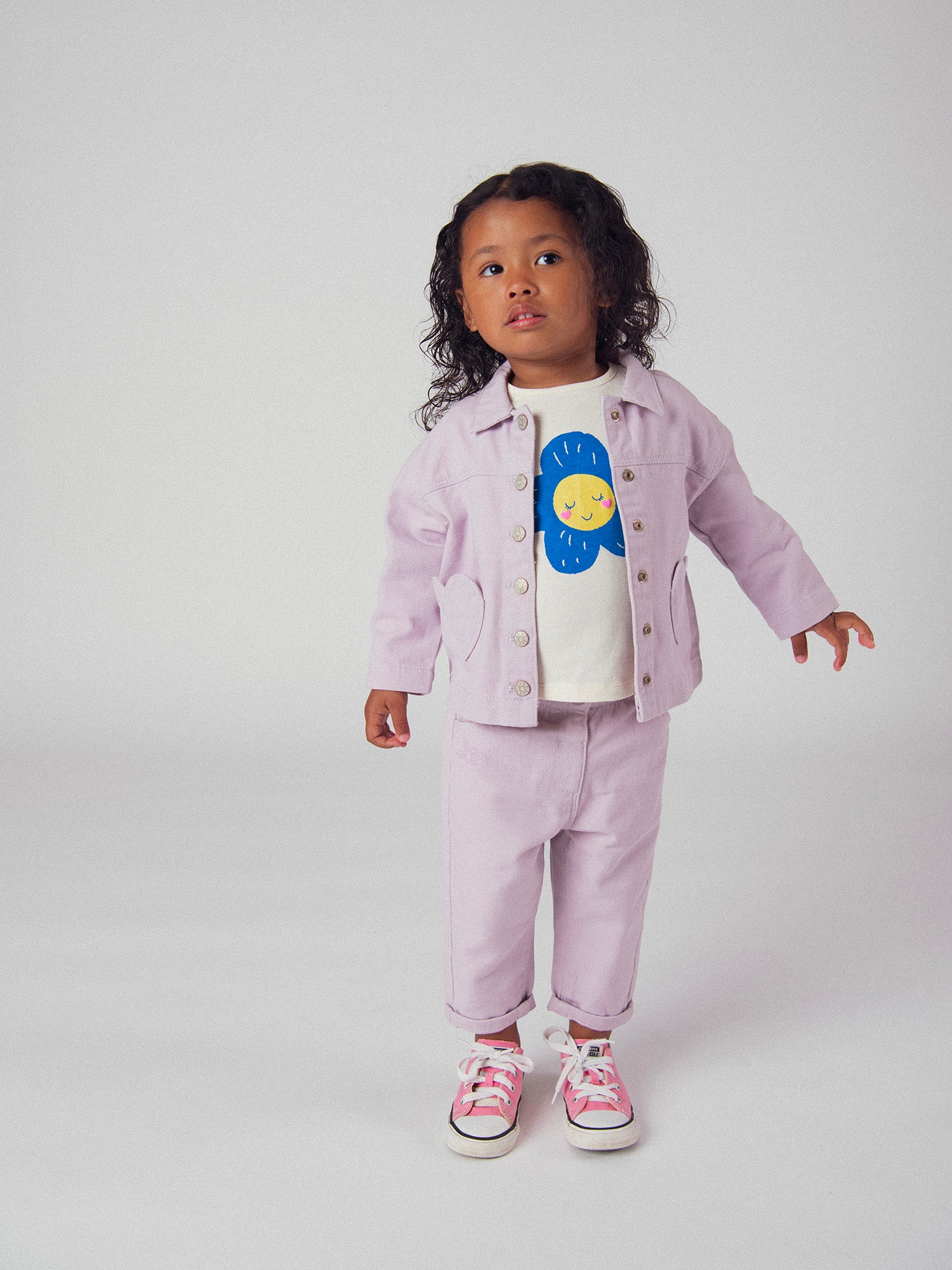 Pantalón rosa lila en twill para bebé niña