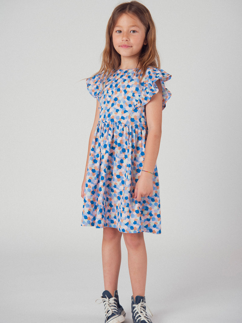 Vestido de niña con estampado de lunares y mangas cortas