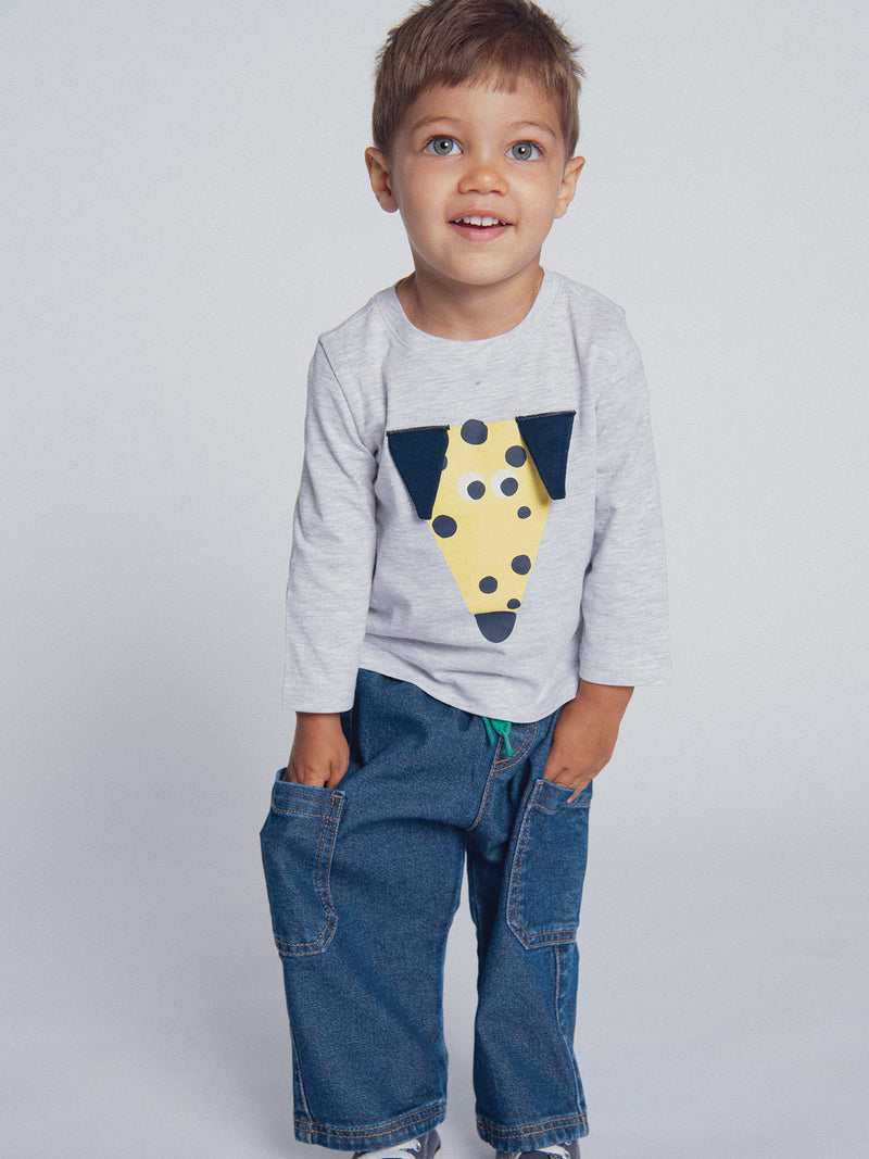 Camiseta gris melange "ARTY SCHOOL" para bebé niño