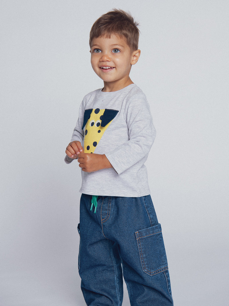 Camiseta gris melange "ARTY SCHOOL" para bebé niño