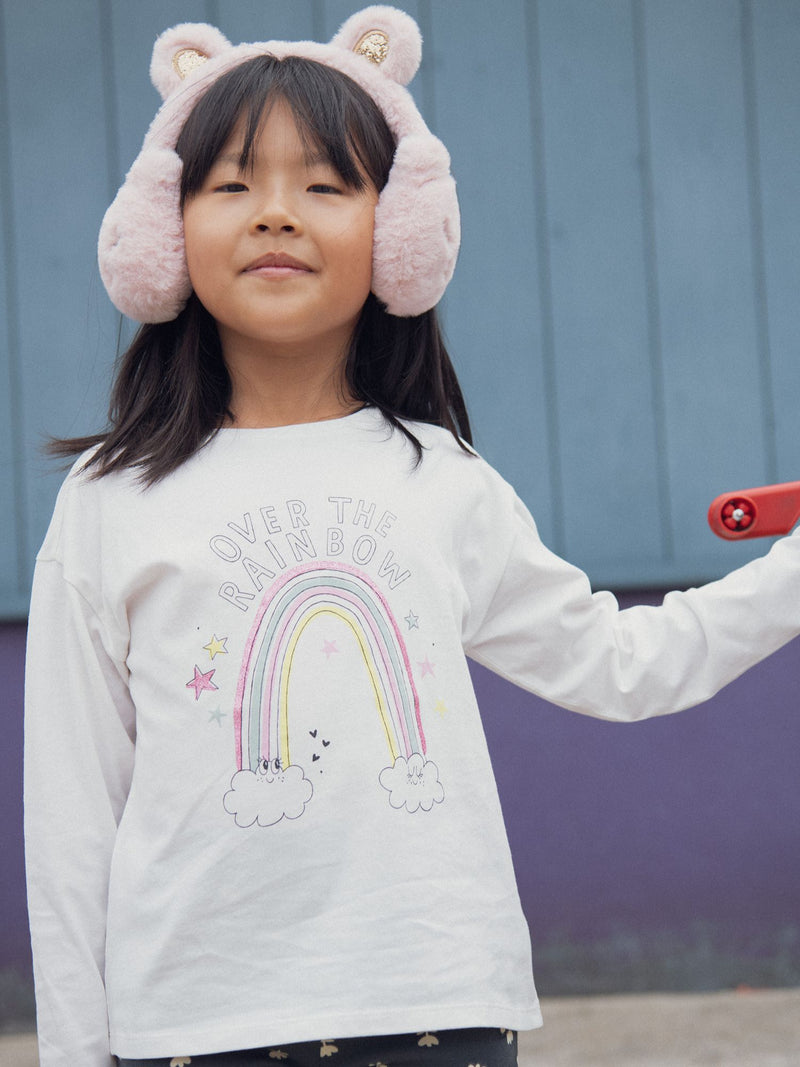 T-shirt écru animation arc en ciel pour fille