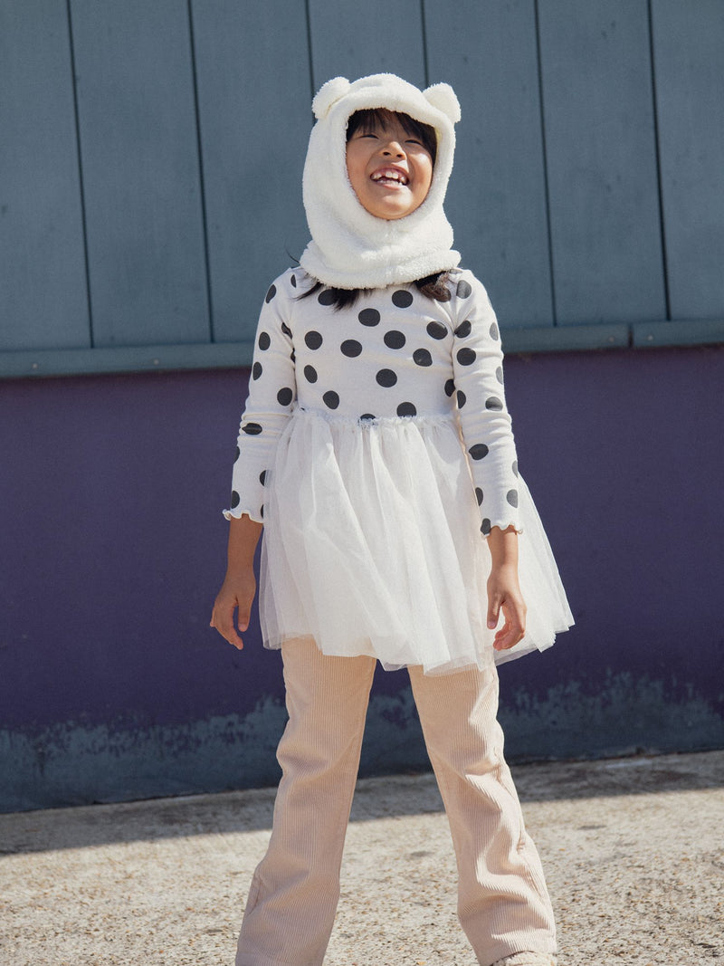Vestido de dos materiales con lunares
