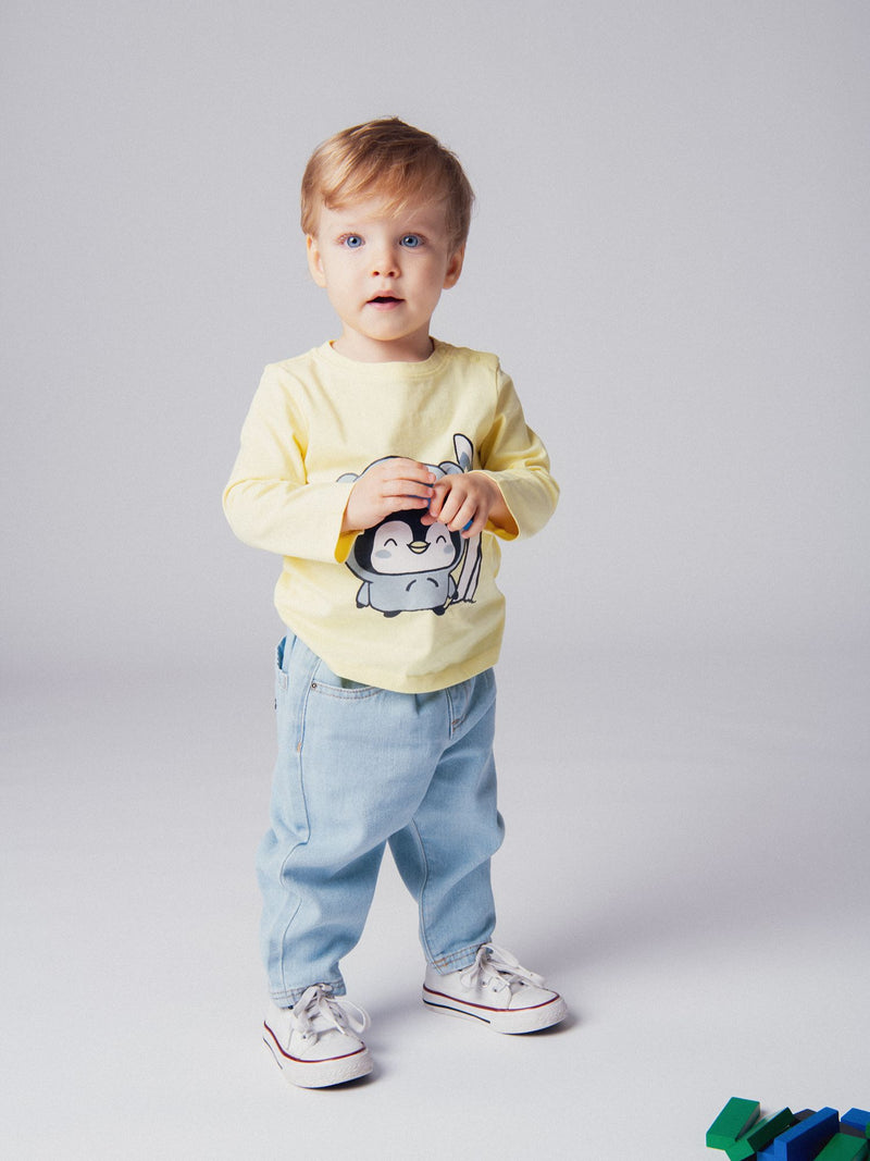 Jeans forrados en micro-polar con distintivo de pingüino para bebé niño