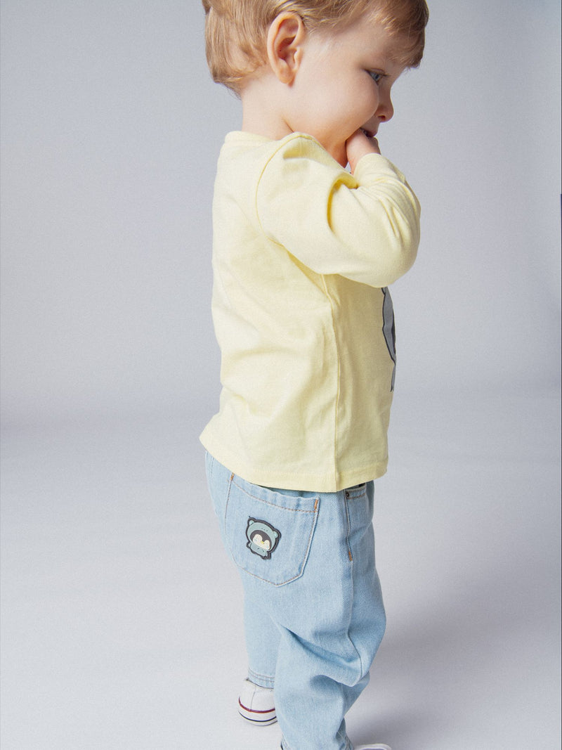Jeans forrados en micro-polar con distintivo de pingüino para bebé niño