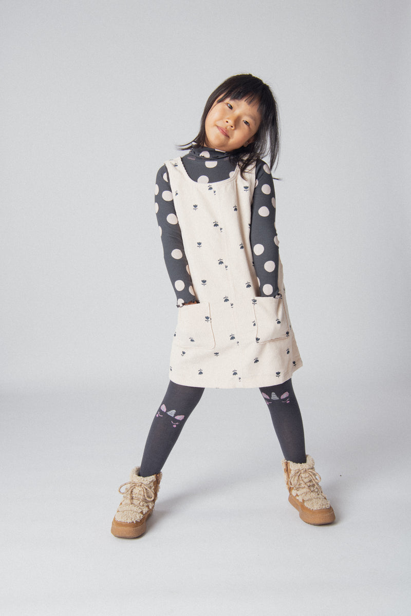 Vestido de pana con estampado de flores para niña
