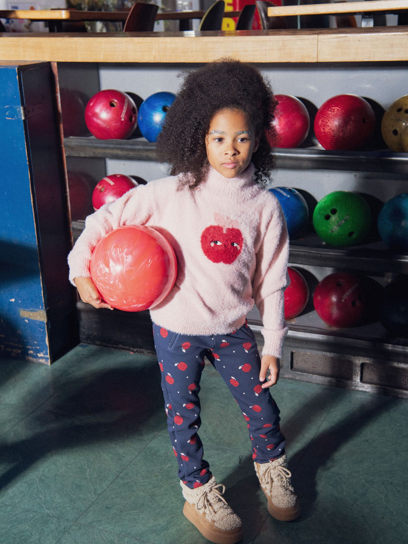 Pantalon marine doublé chaud et imprimé pommes pour filles
