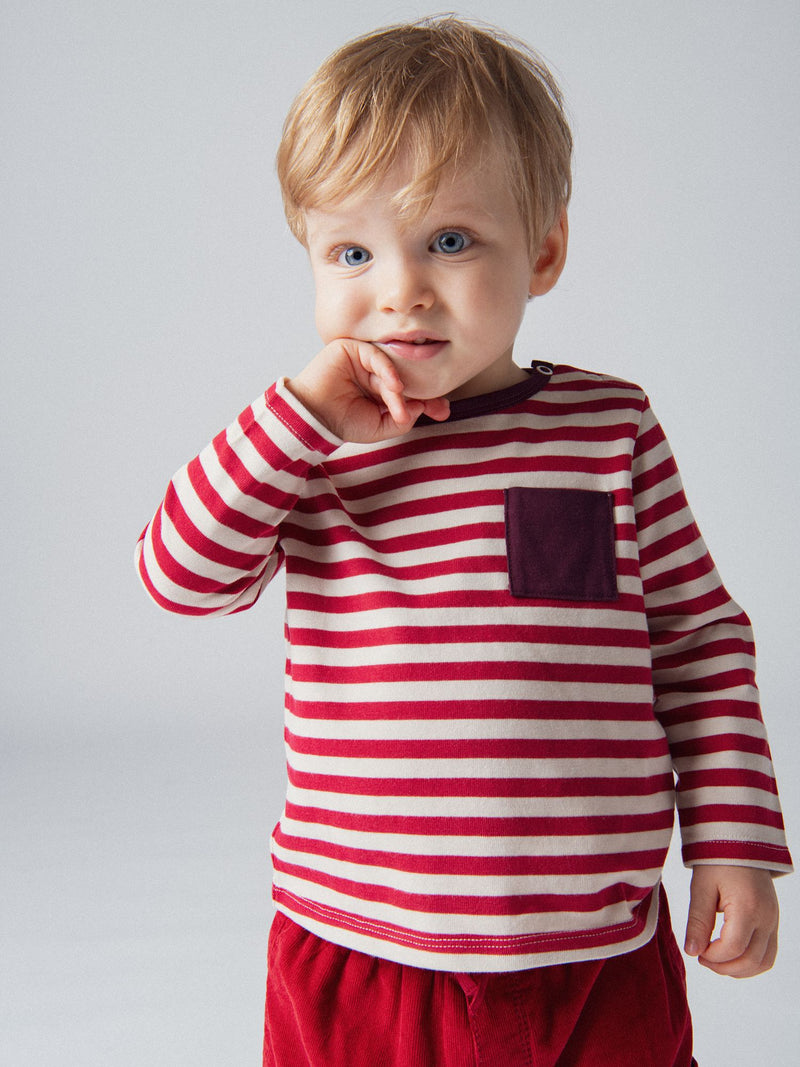 T-shirt à manches longues rayé marinière avec poche plaquée pour bébé garçon