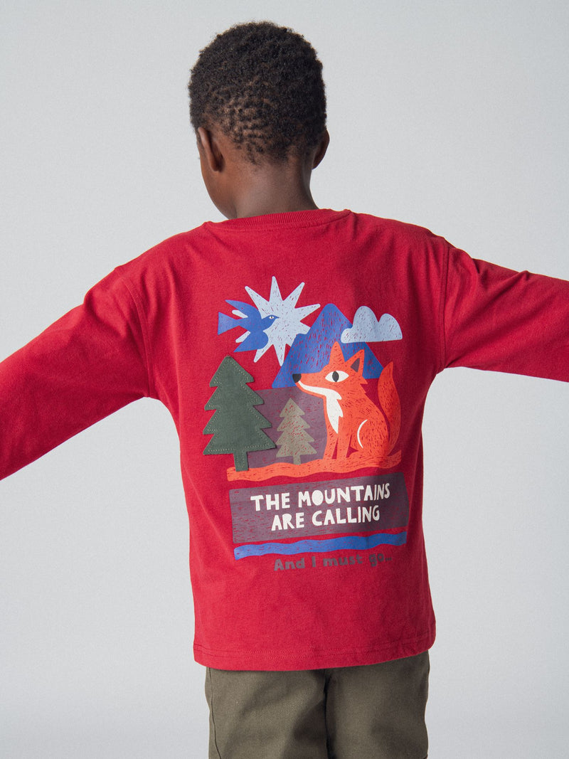 T-shirt grenat animation renard pour garçon