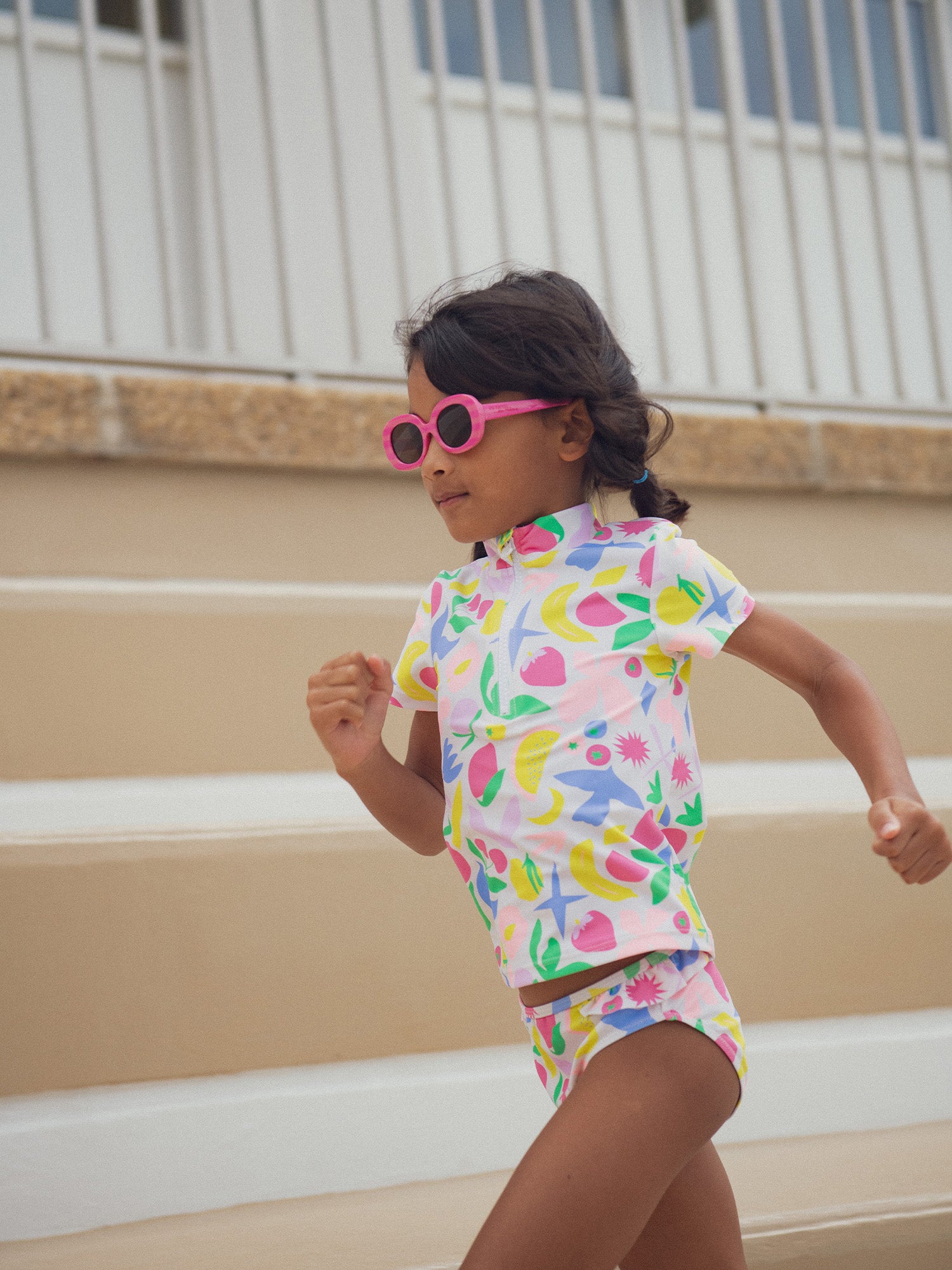 Ensemble de bain UPF 50+ 2 pièces imprimé coloré pour fille