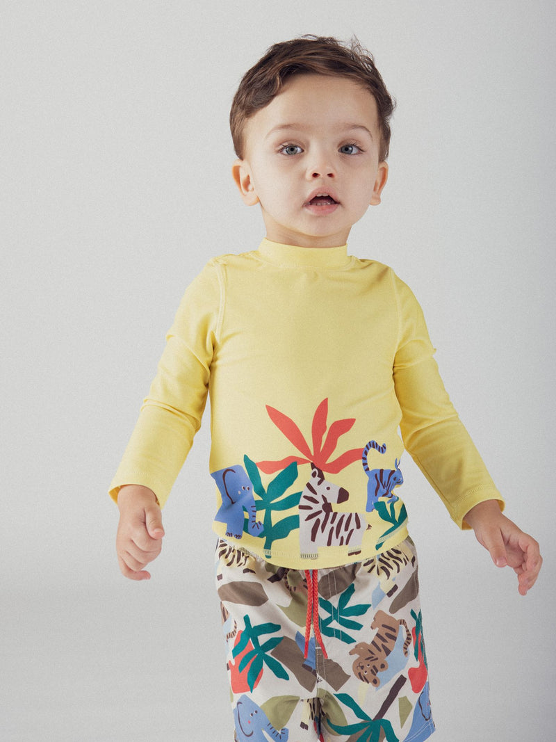Camiseta de baño UPF 50+ amarilla para bebé niño