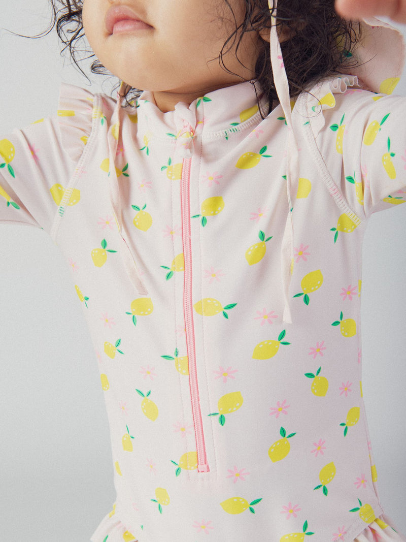 Traje de baño UPF 50+ con estampado de limones para bebés niñas