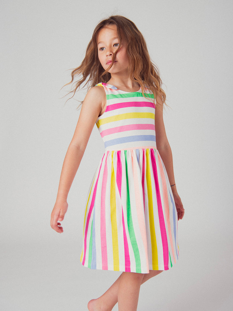 Vestido de tirantes con rayas multicolores para niñas