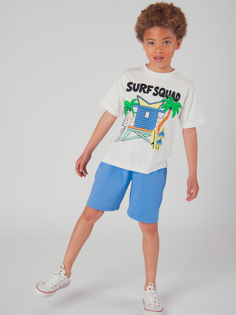 Ensemble t-shirt écru et short bleu avec animation pour garçon