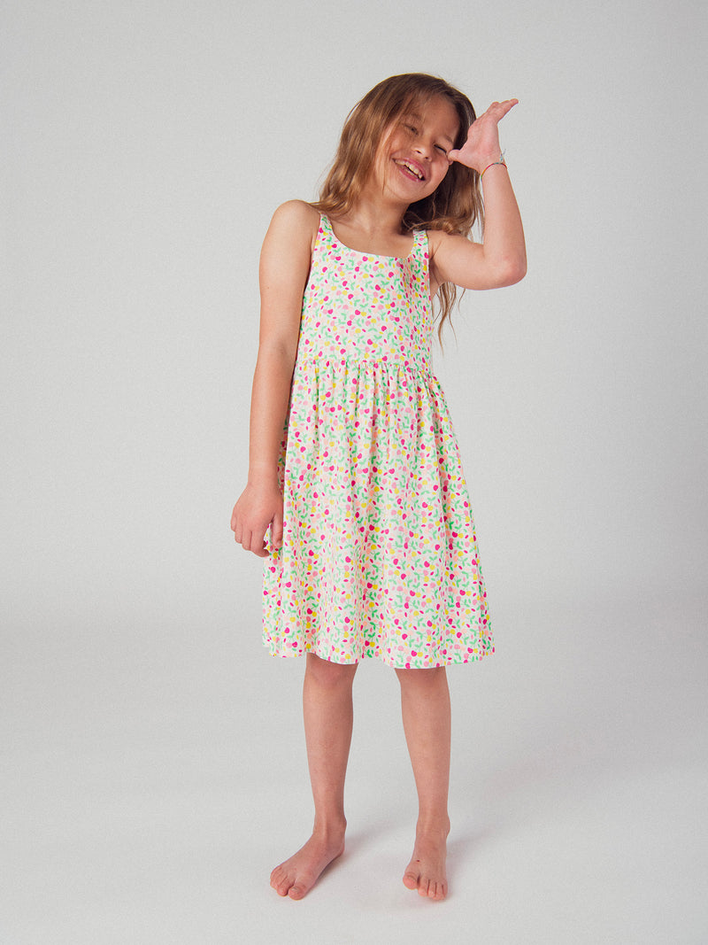 Vestido de tirantes con estampado de cerezas coloridas para niñas
