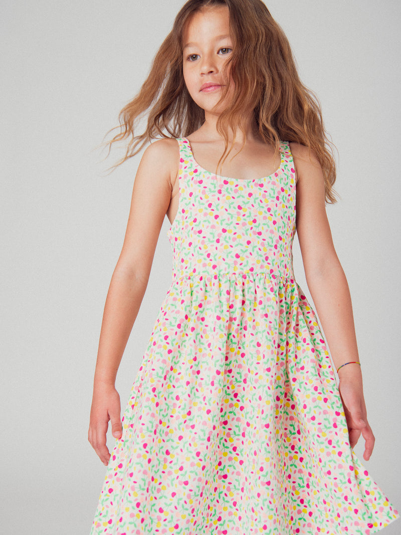 Vestido de tirantes con estampado de cerezas coloridas para niñas