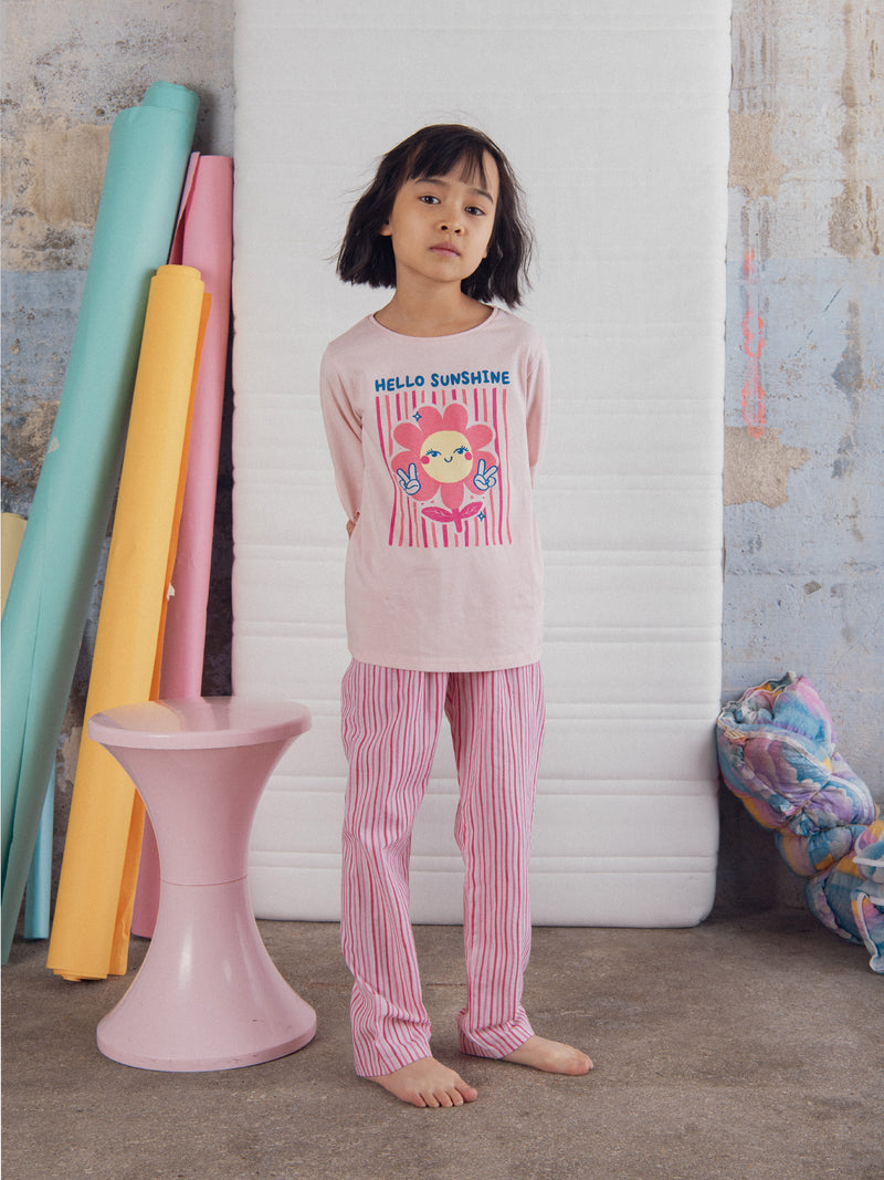 Pijama largo rosa "Hello Sunshine" para niña