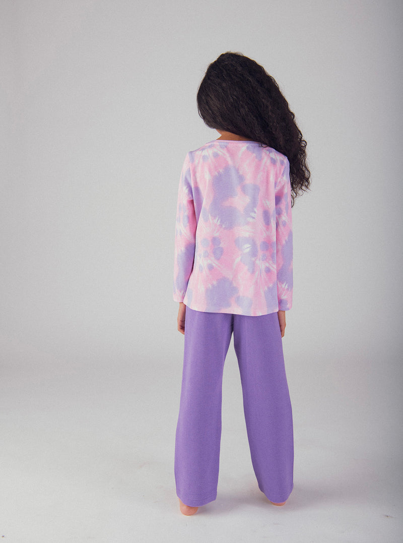 Pijama Tie-Dye Violeta con Motivo 'Pony Skateboarding Fever' para Niña
