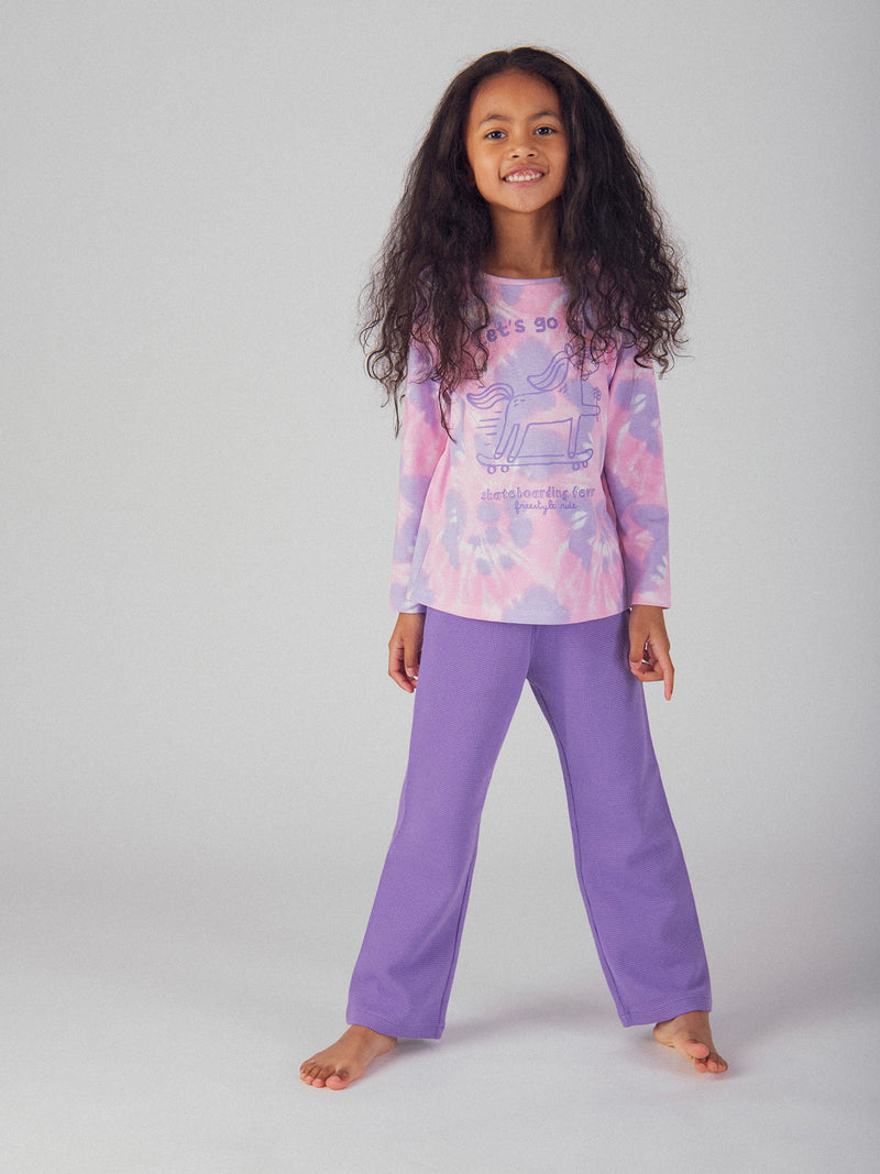 Pijama Tie-Dye Violeta con Motivo 'Pony Skateboarding Fever' para Niña