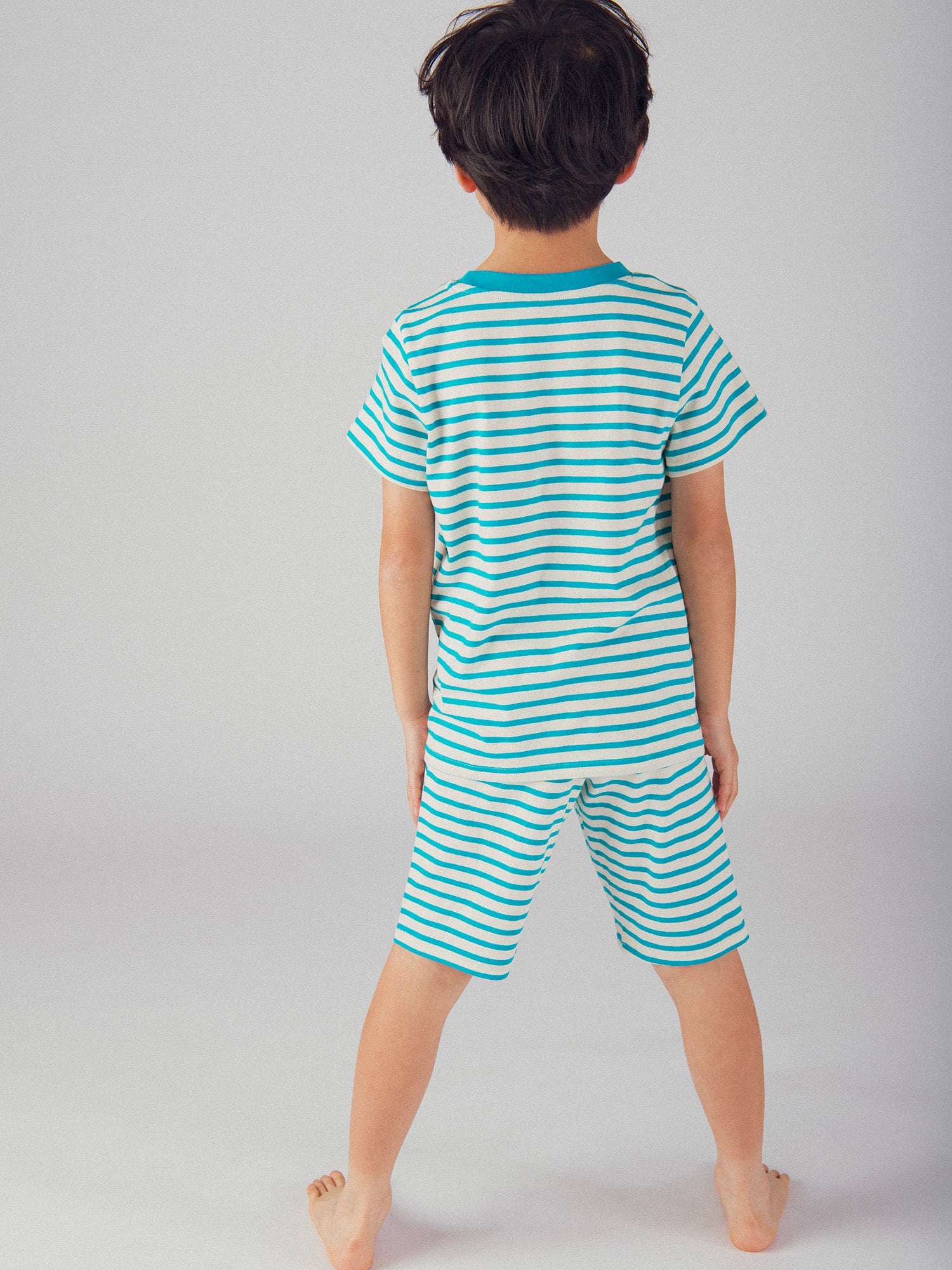 Pijama corto fosforescente a rayas con diseño de "Monstruo Divertido" para niño