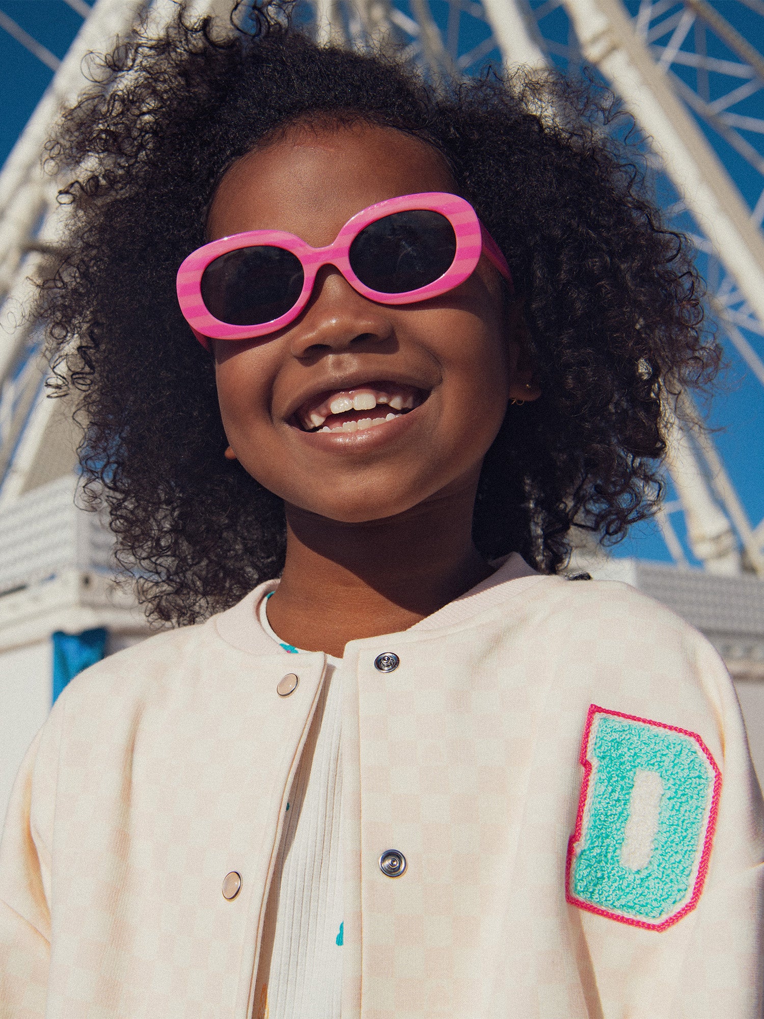 Chaqueta Teddy de Cuadro Rosa y Ecru para Niña