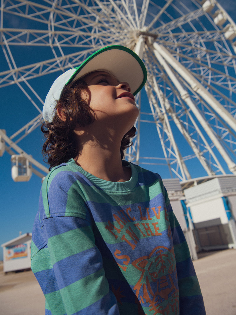 Camiseta rayada de ribete con animación para niño