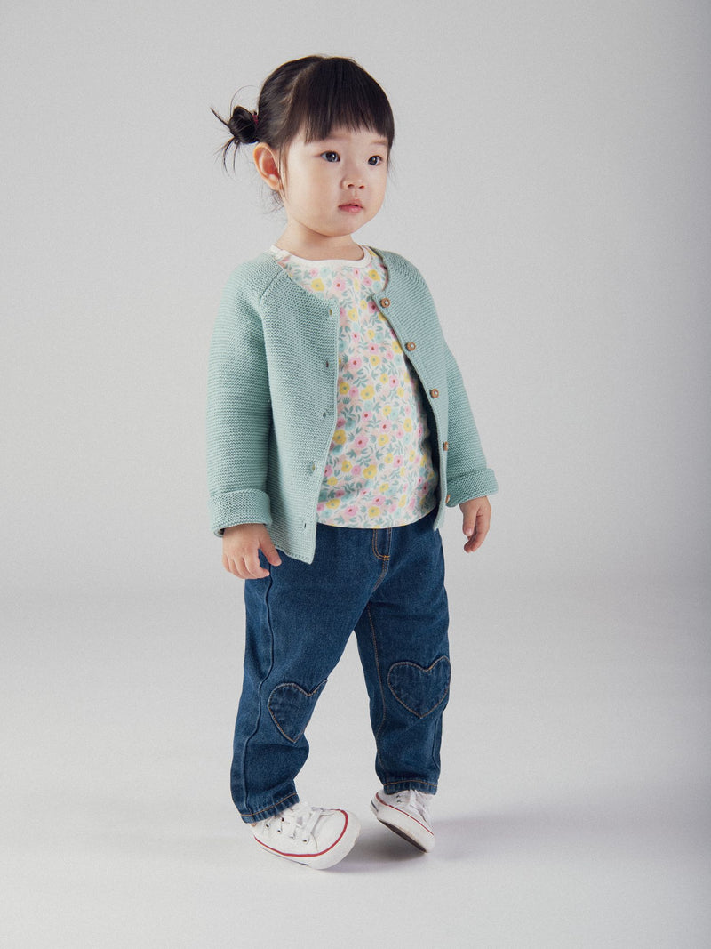 Cardigan de tricot azul powder para bebé niña