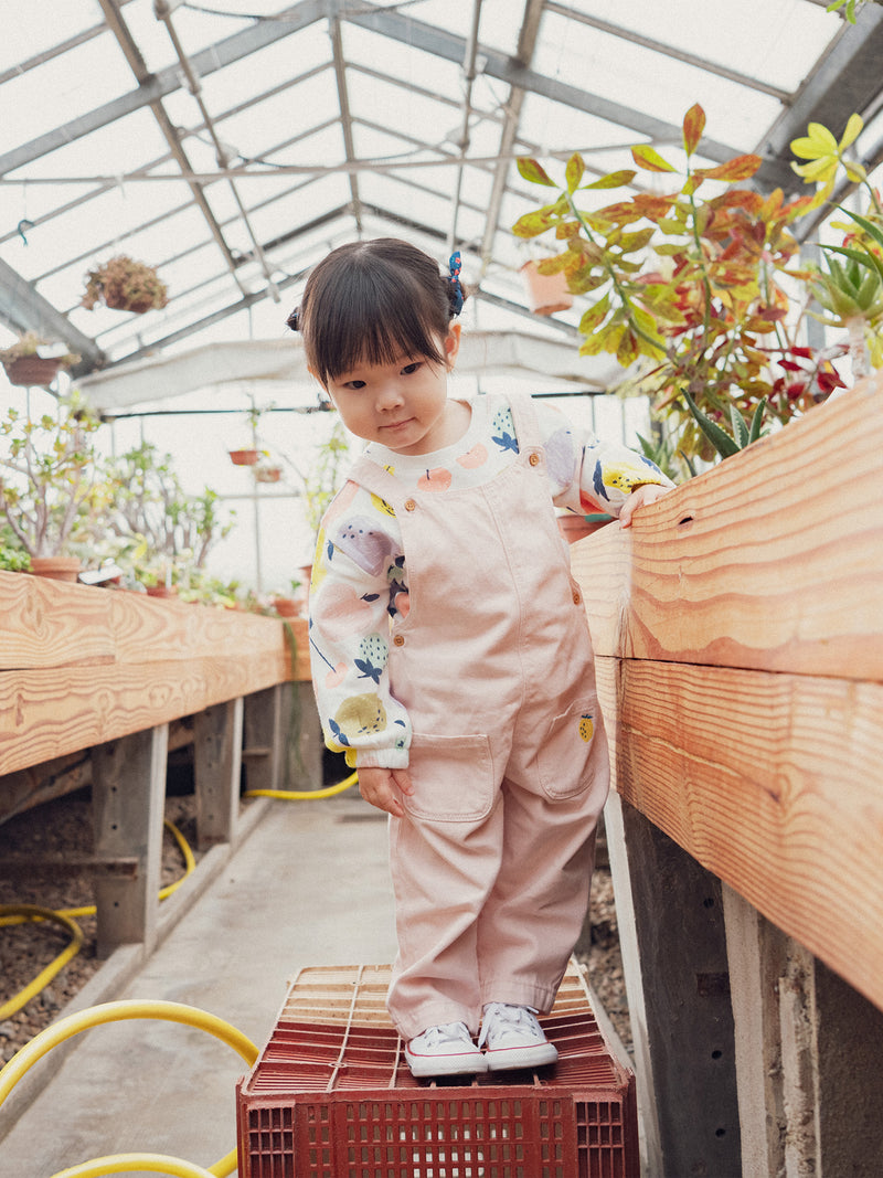 Pantalones rosas vintage con bordado de limón para bebé niña