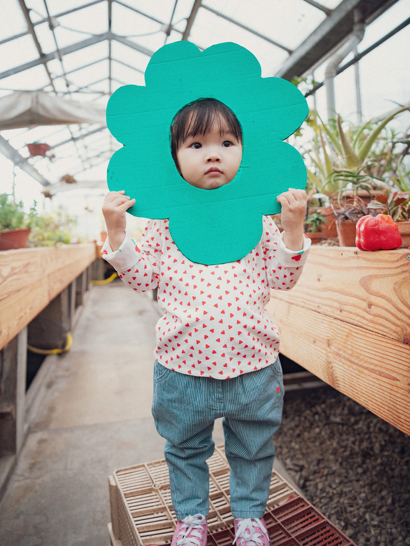 Pantalones a Rayas de Denim con Bordados de Flores para Niña