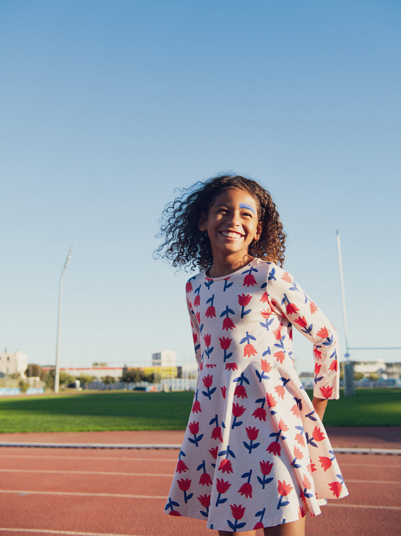 Vestido Skater de Manga Larga con Estampado Floral para Niñas