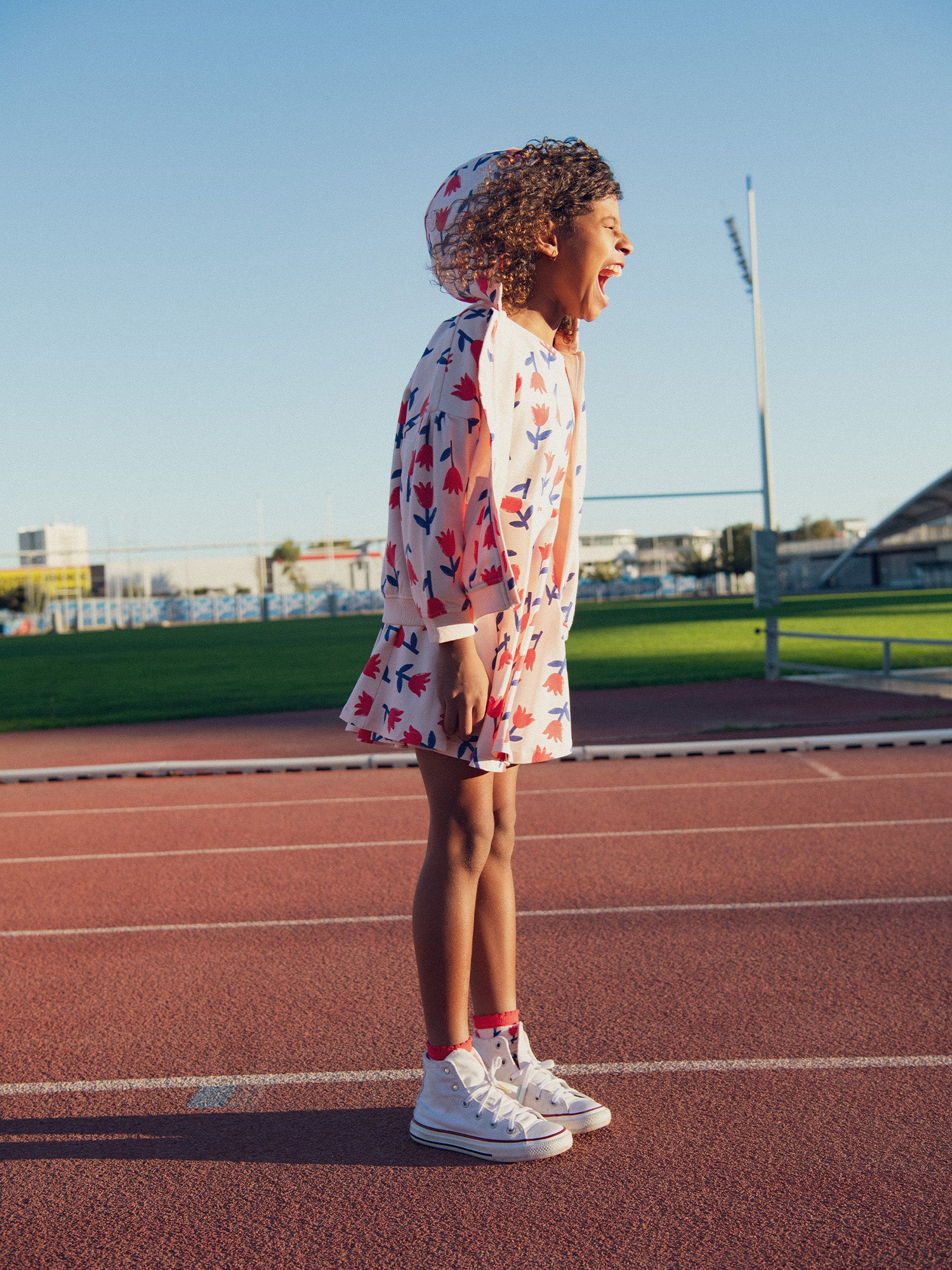 Robe patineuse manches longues imprimé fleur pour fille