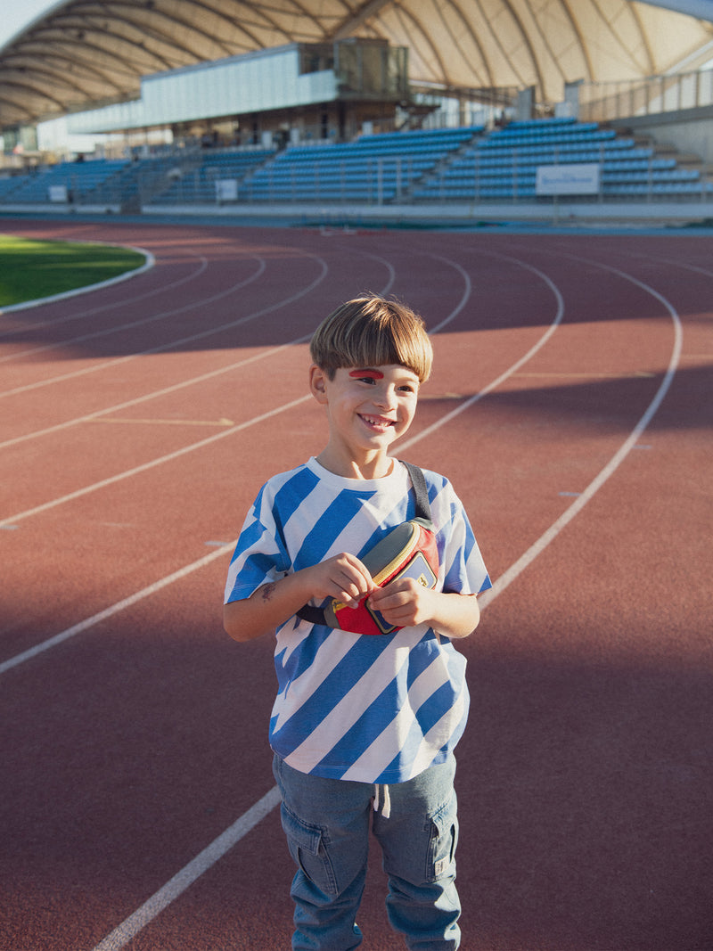 Camiseta de rayas ecru y azul de manga corta para niños