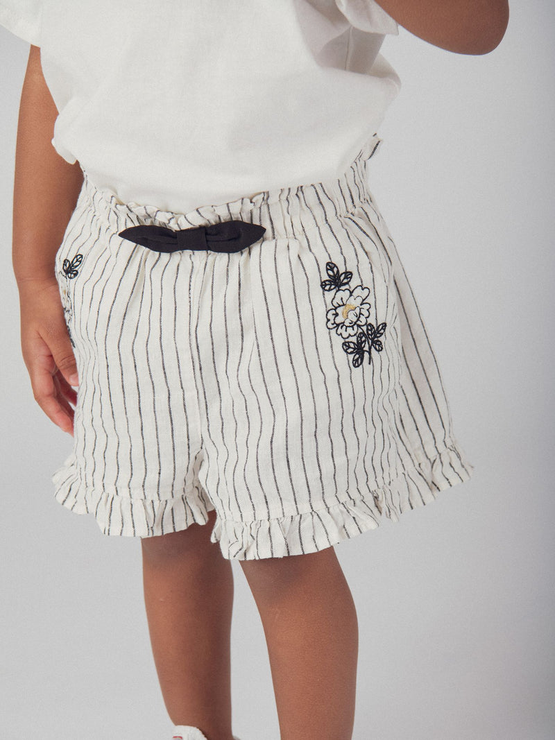 Pantalones Cortos a Rayas de Lino y Algodón para Niña